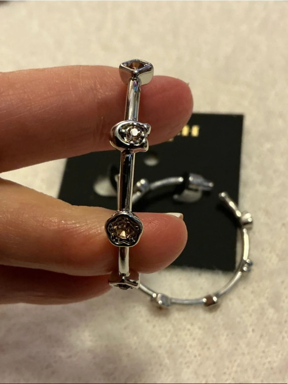 Coach Silver-Tone Bamboo Link Hoop Earrings - Picture 3 of 4